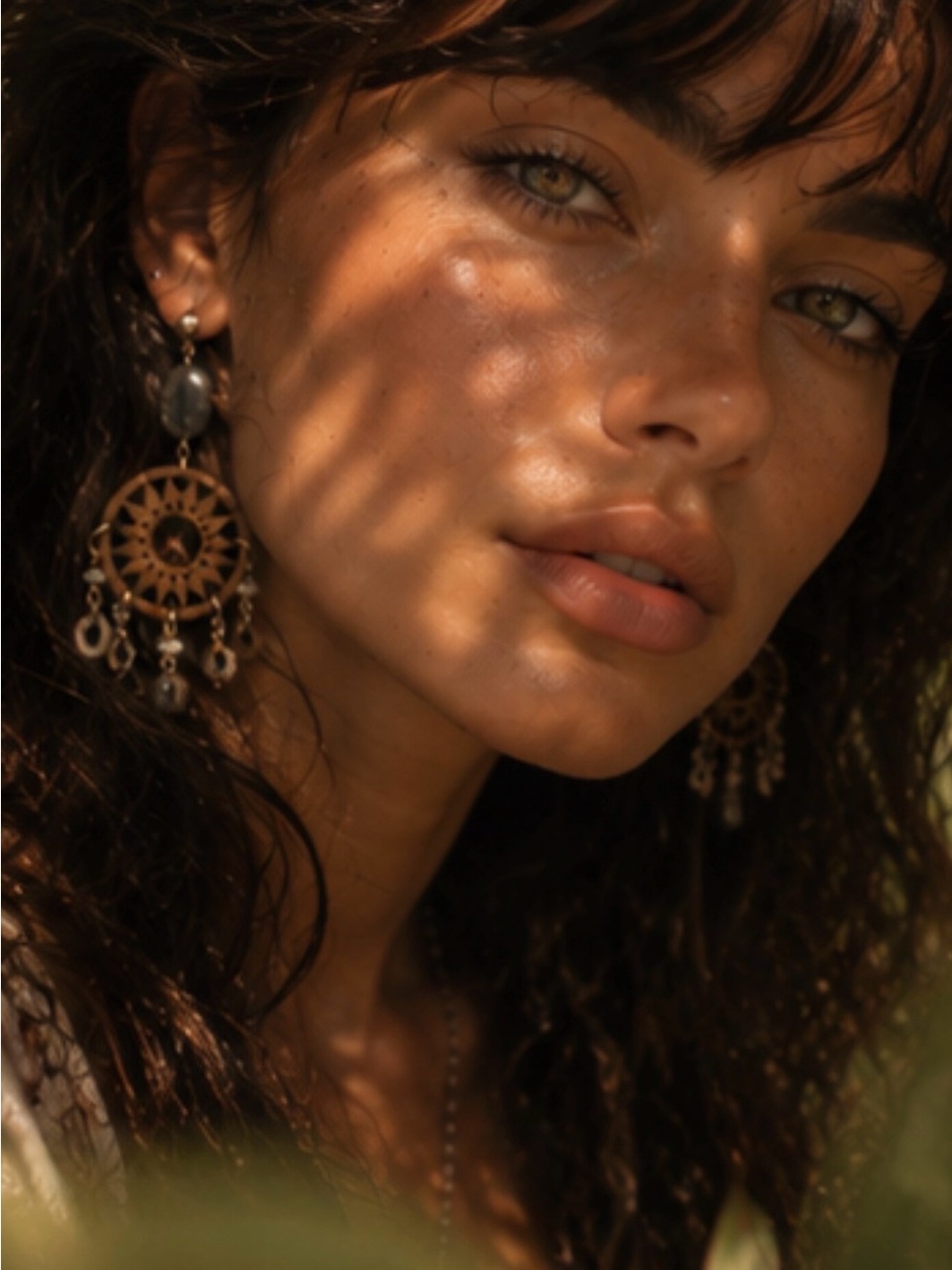 Bohemian Wood & Stone Statement Earrings - Picture 6 of 12